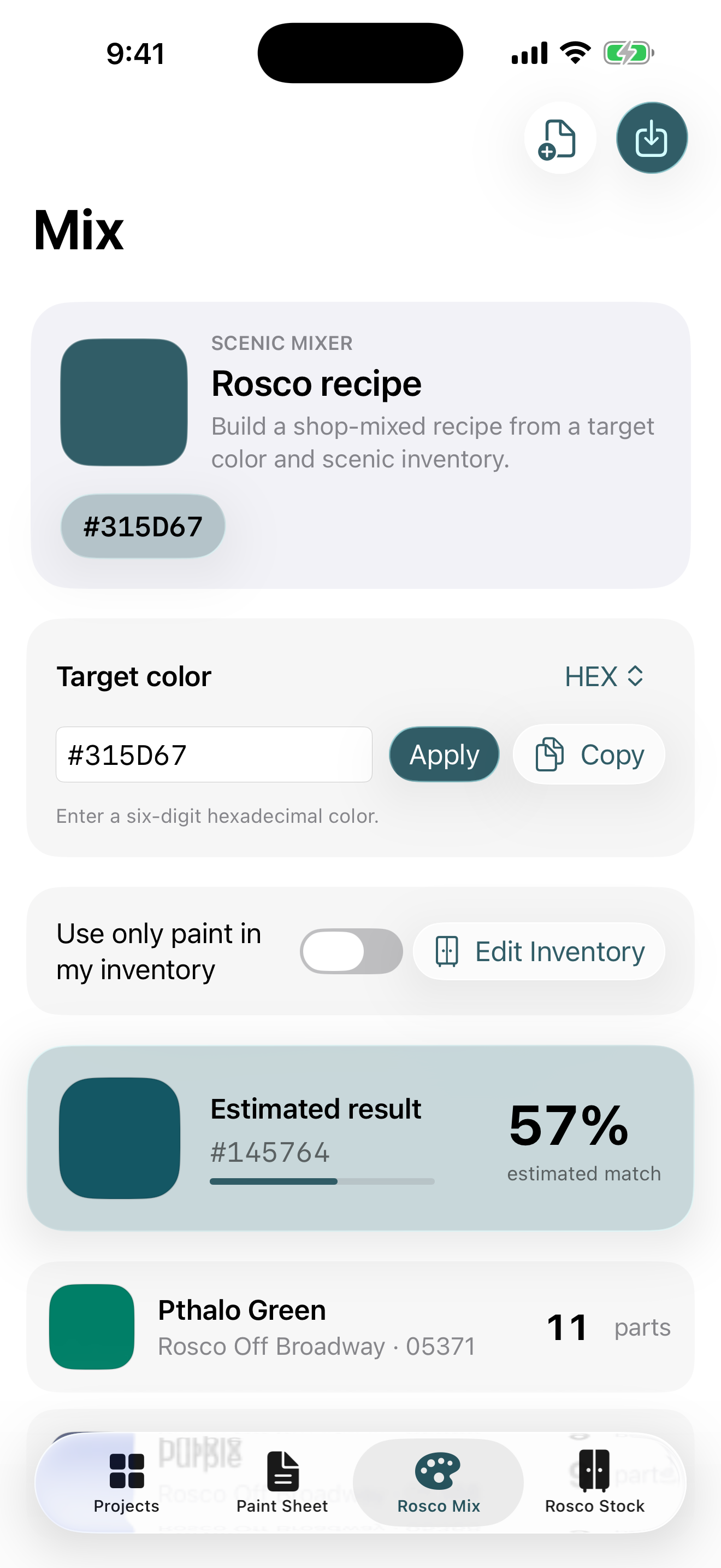 PaintHex running on iPhone